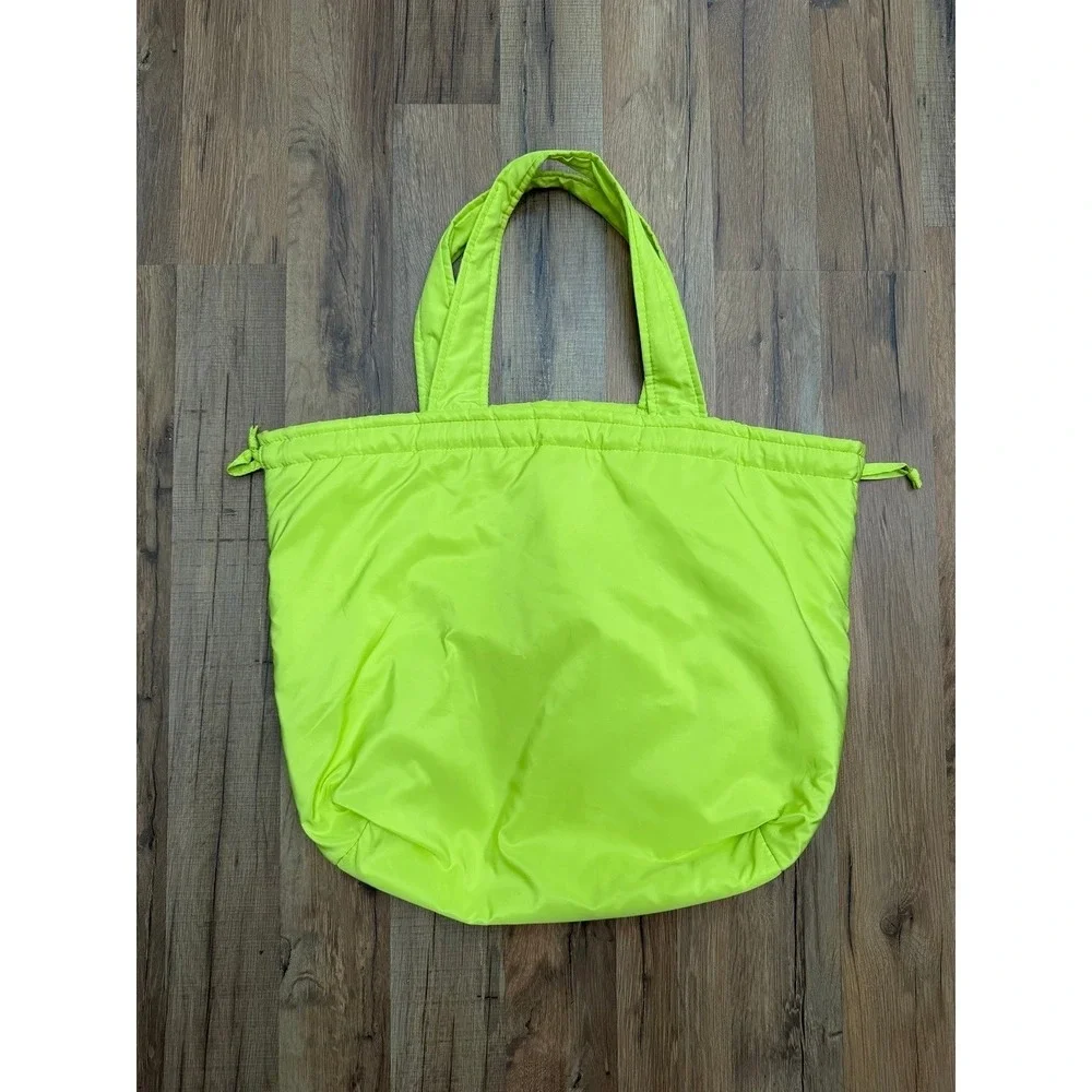 Neon Green Nylon Tote Bag Ruched Top Shoulder‎ Bag Lightweight Large
